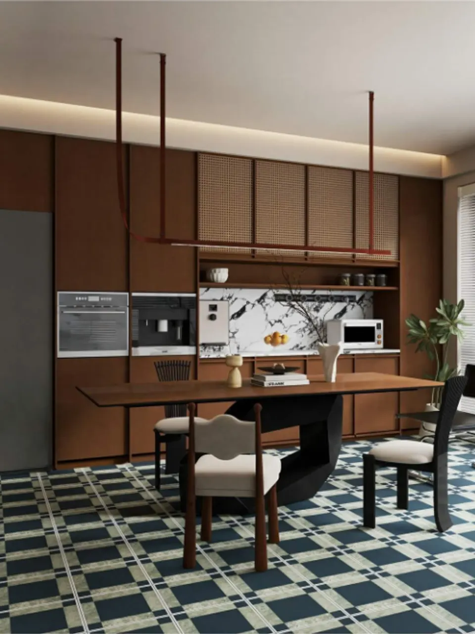 Charcoal Black and Beige Geometric Frame Pattern Look Porcelain Tile for Wall & Floor