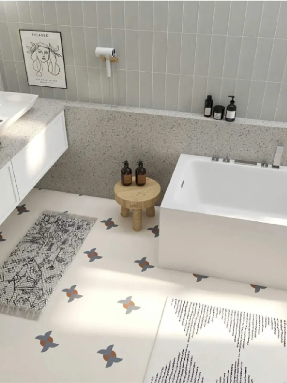 Ivory White Minimal Clover Corner Pattern Look Porcelain Tile for Wall & Floor