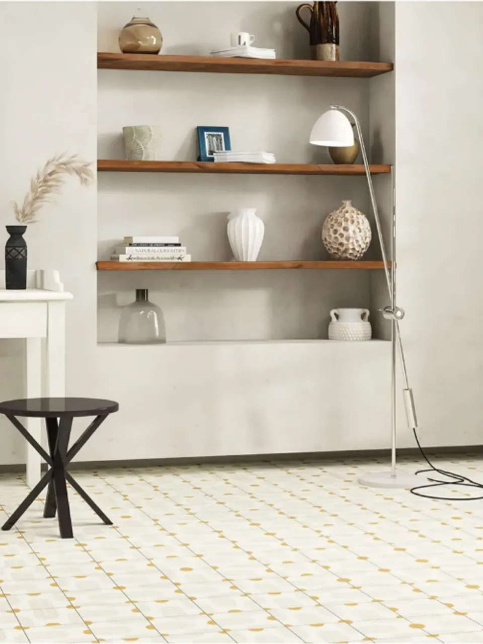 Ivory White Abstract Line Pattern Look Porcelain Tile for Wall & Floor