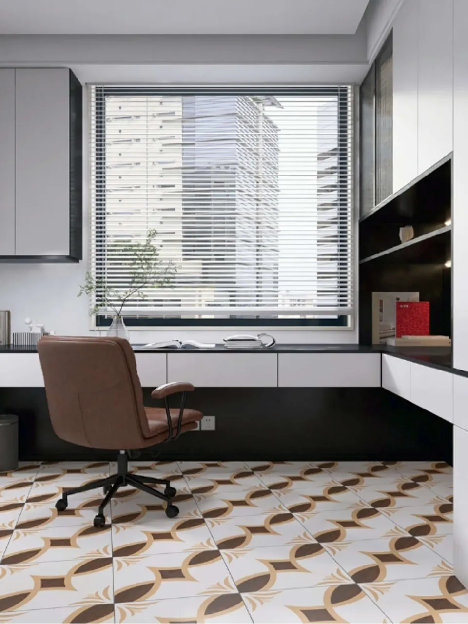 Ivory White Geometric Floral Pattern Look Porcelain Tile for Wall & Floor