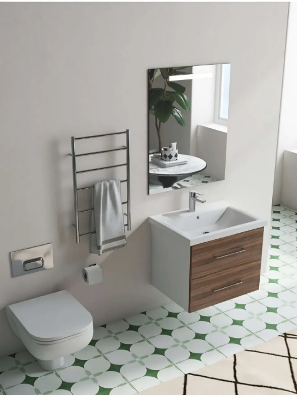 Sage Green Four-Petal Daisy Small Flower Tile for Walls and Floors