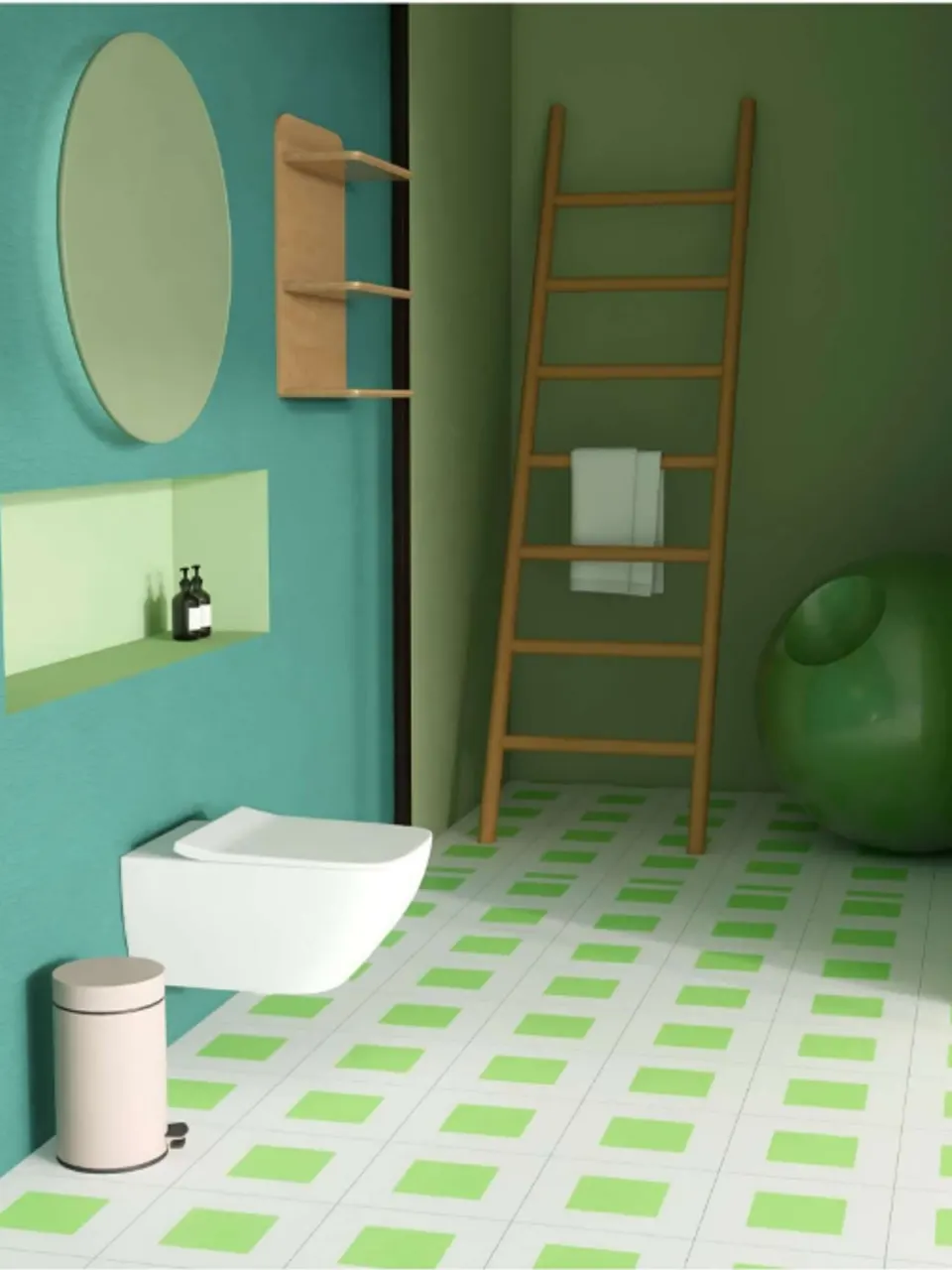 Light Grey and Lime Green Minimal Geometric Accent Pattern Look Porcelain Tile for Wall & Floor