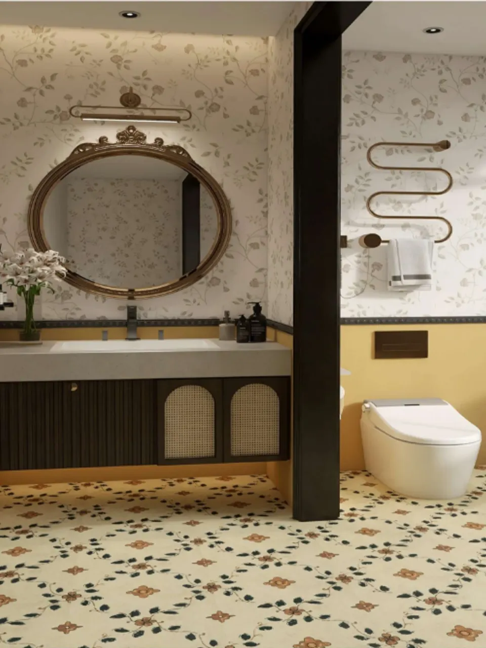 Ivory Beige Botanical Floral Pattern Look Porcelain Tile for Wall & Floor