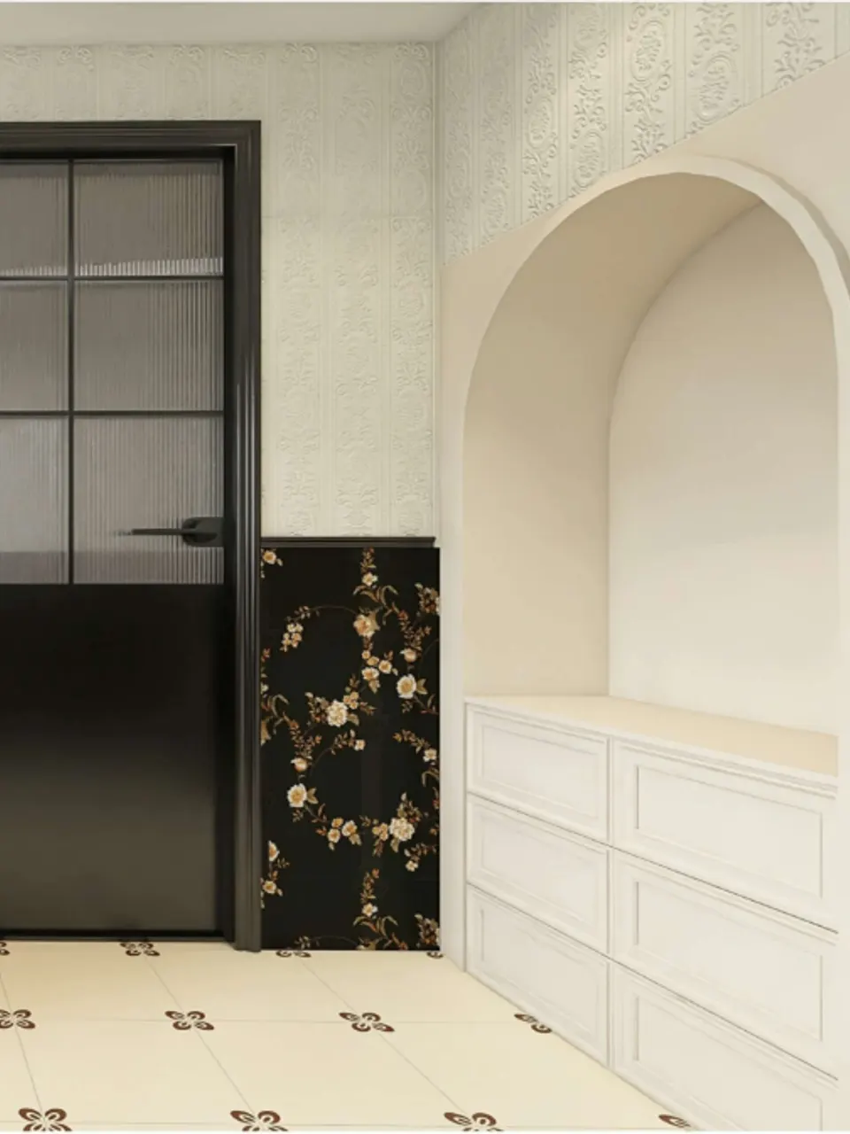 Cream & Coffee Brown Corner Petal Floral-Look Porcelain Tile for Wall & Floor