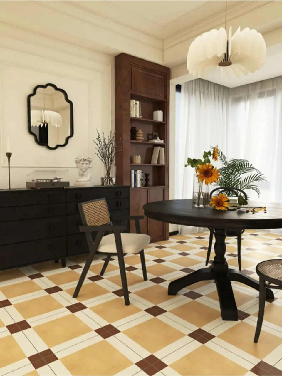 Cream Beige & Taupe Framed Geometric Pattern Porcelain Tile for Wall & Floor