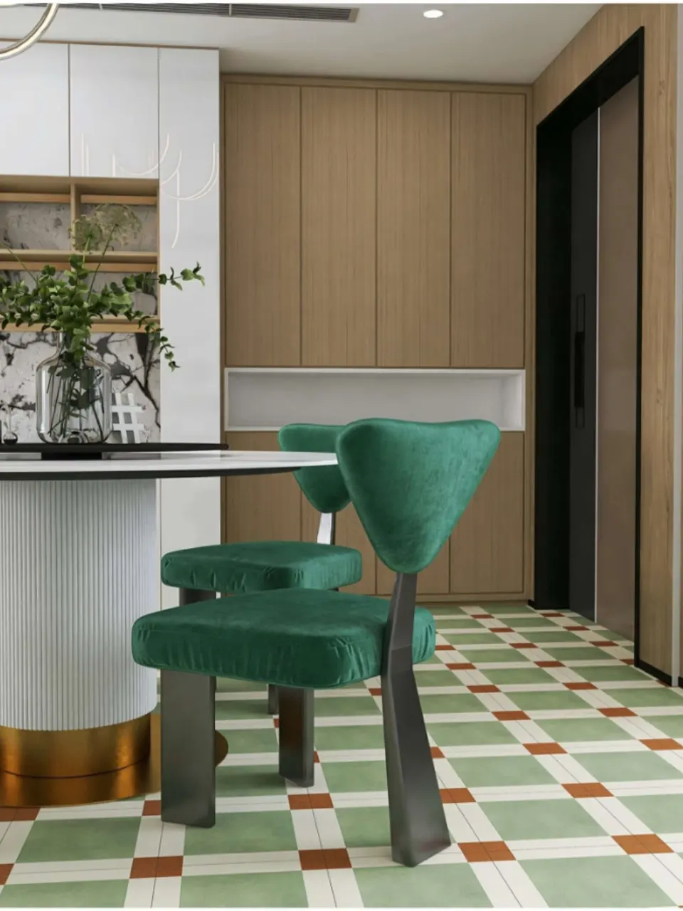 Sage Green, Cream & Terracotta Framed Geometric Pattern Porcelain Tile for Wall & Floor