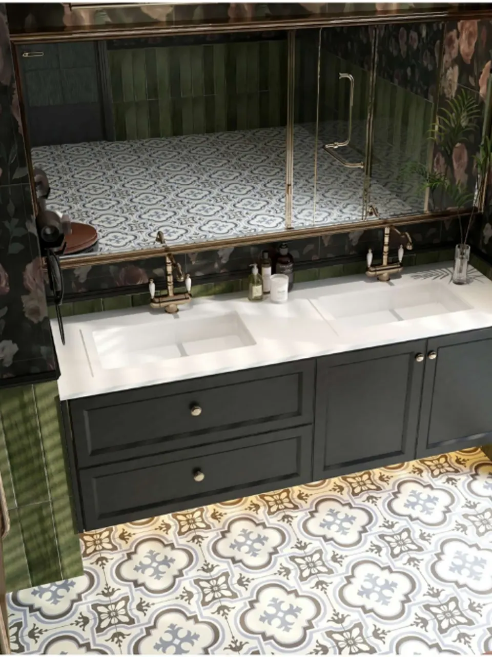 White, Light Grey & Charcoal Quatrefoil Arabesque Pattern Porcelain Tile for Wall & Floor