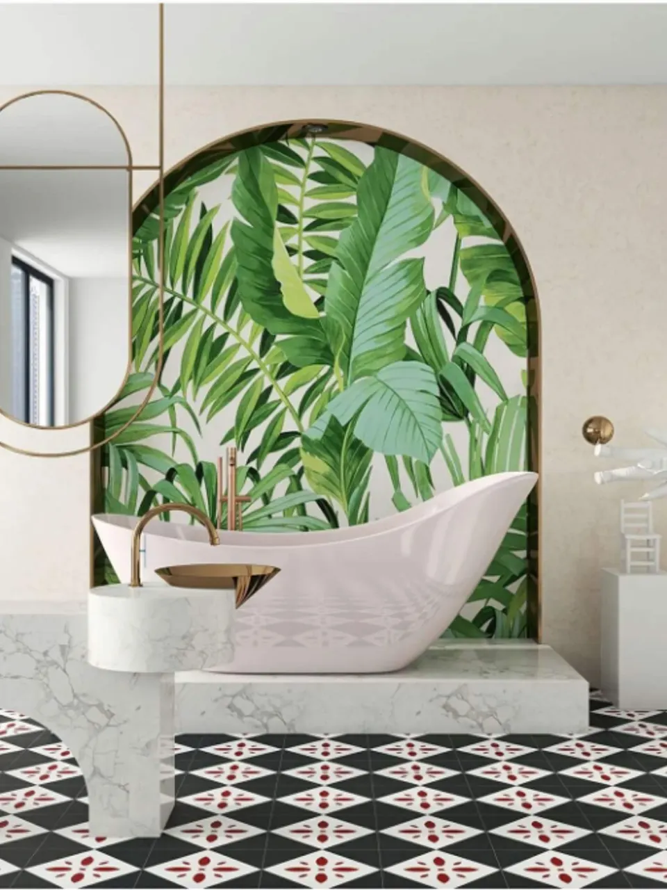 Charcoal Black, White and Terracotta Eight-Petal Daisy Small Flower Tile for Walls and Floors
