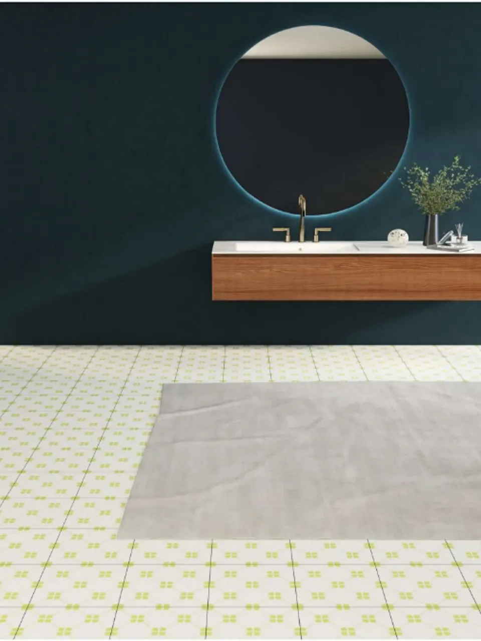 White & Light Lime Green Clover Lattice Floral-Look Porcelain Tile for Wall & Floor