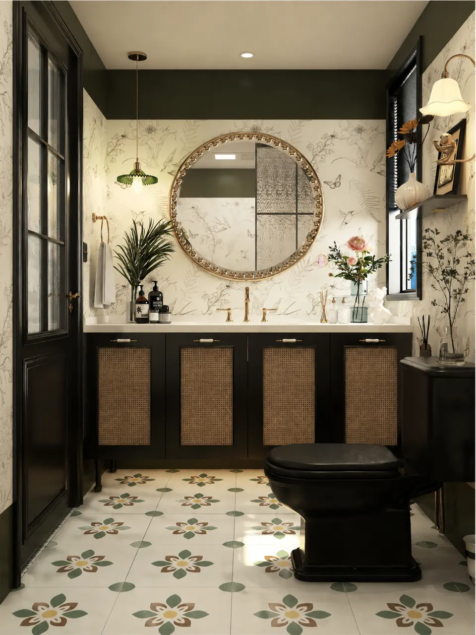 Sage Green & Brown Floral Pattern-Look Porcelain Tile for Wall & Floor