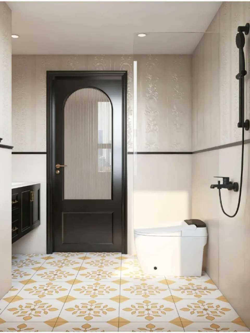 Warm Beige Floral Sandstone-Look Porcelain Tile for Walls and Floors
