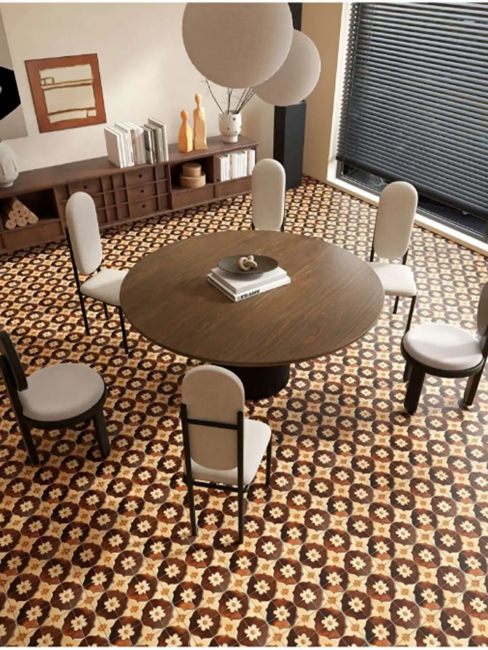Walnut Brown and Cream Eight-Petal Daisy Small Flower Tile for Walls and Floors