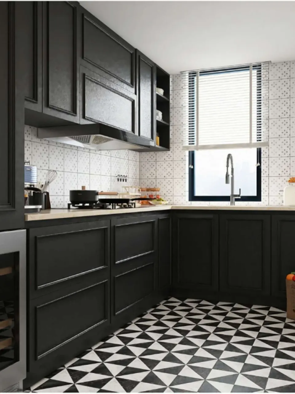Black and White Marble Four-Petal Pinwheel Flower Small Flower Tile for Walls and Floors
