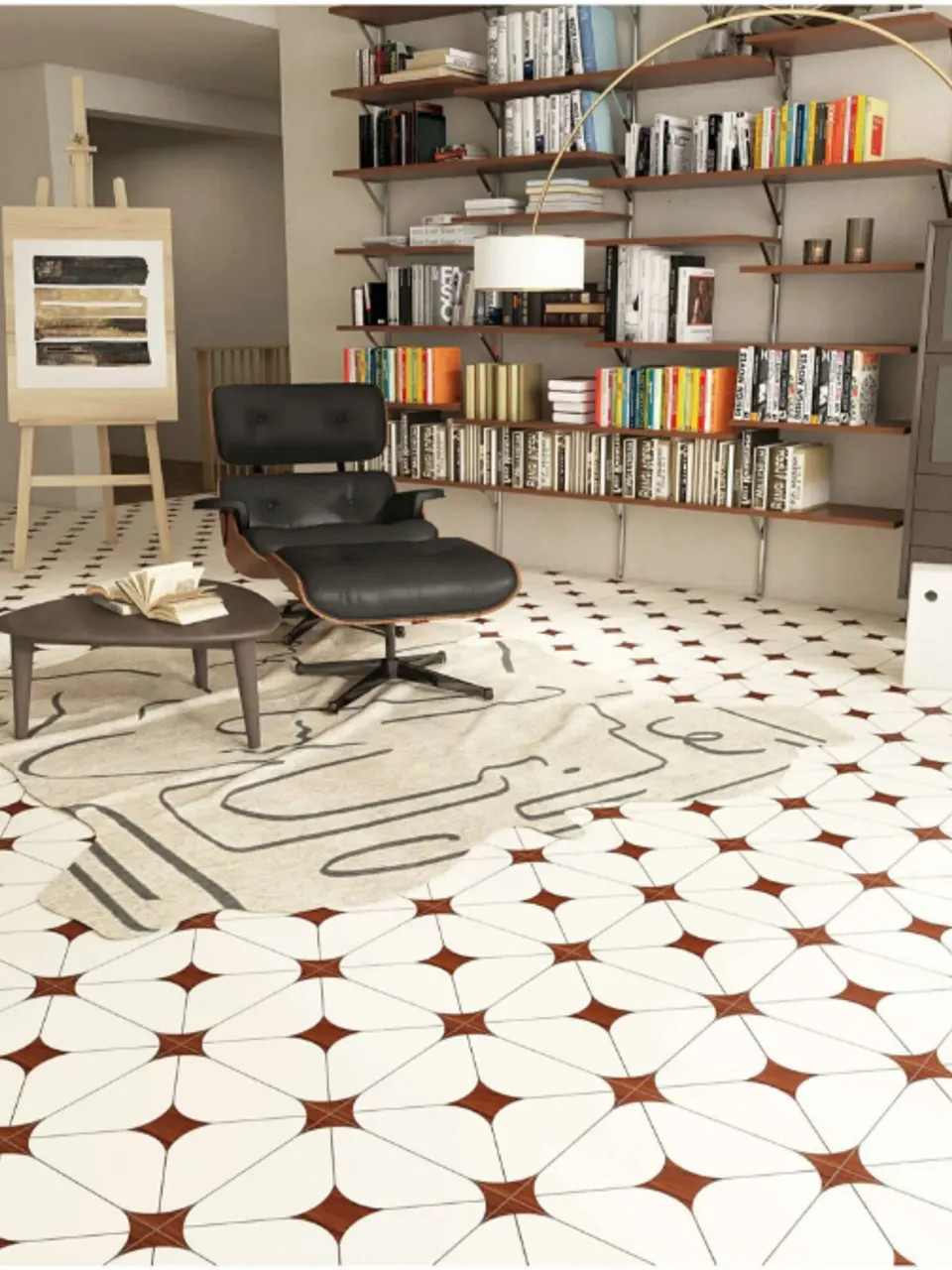 White and Maple Wood Four-Petal Clover Small Flower Tile for Walls and Floors