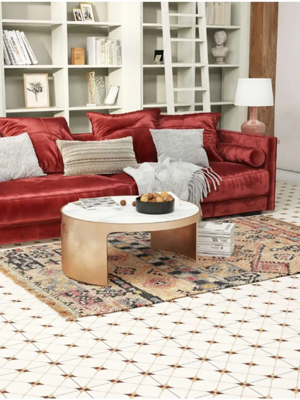 Ivory, Taupe and Walnut Wood Four-Petal Clover Small Flower Tile for Walls and Floors