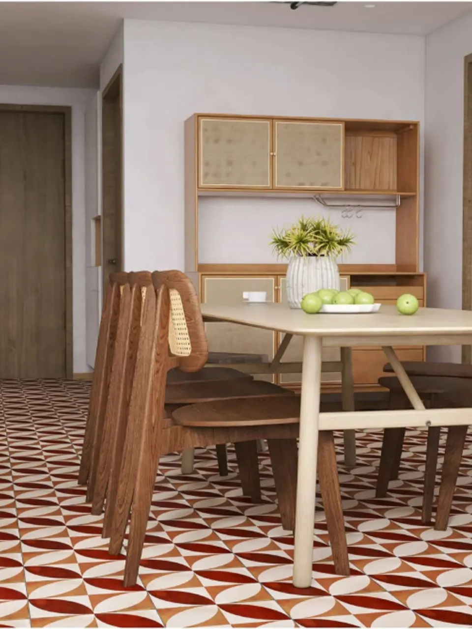 Terracotta Red, Beige and Ivory Four-Petal Leaf Flower Small Flower Tile for Walls and Floors