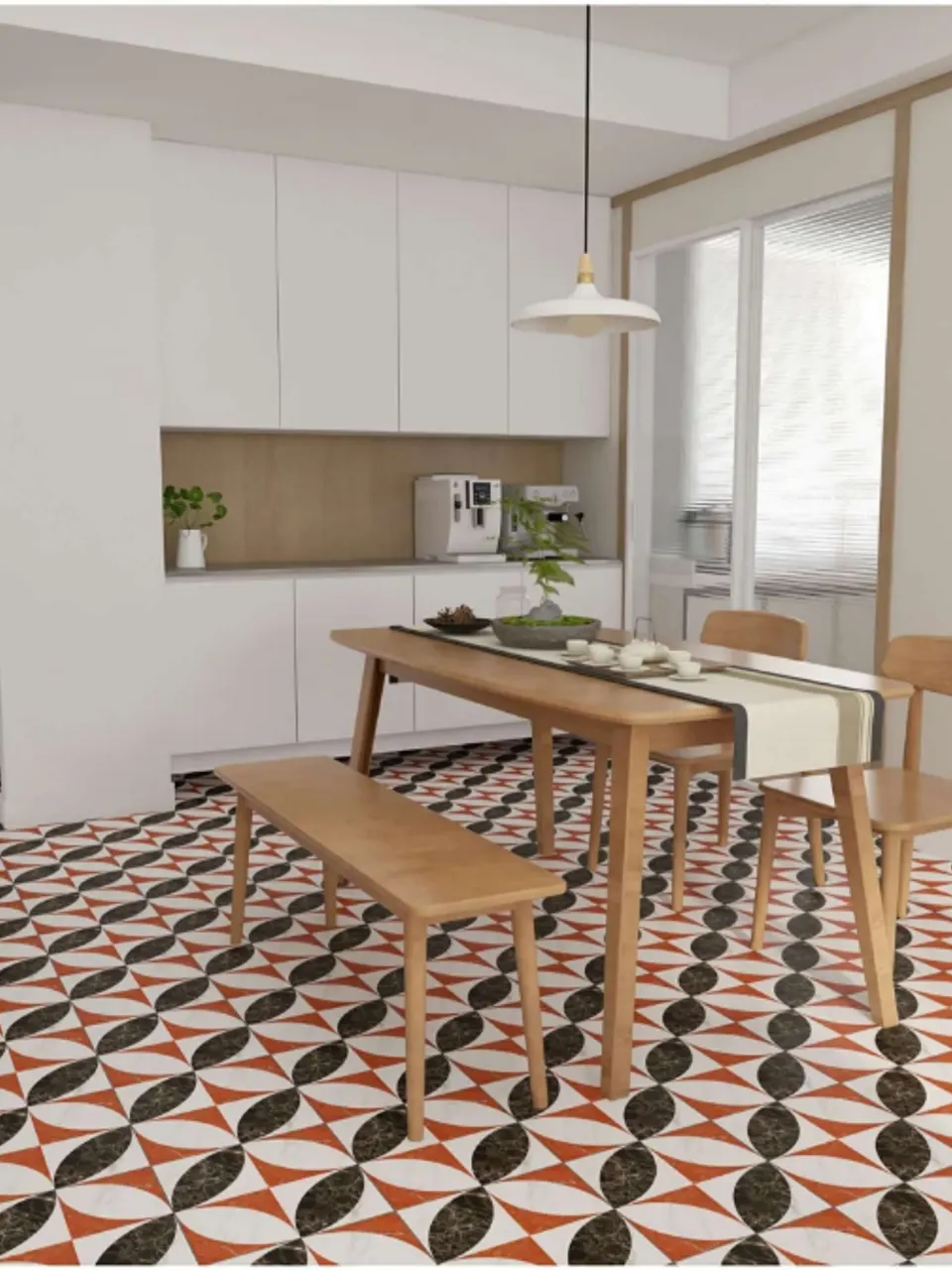 White, Orange and Dark Gray Marble Four-Petal Leaf Flower Small Flower Tile for Walls and Floors