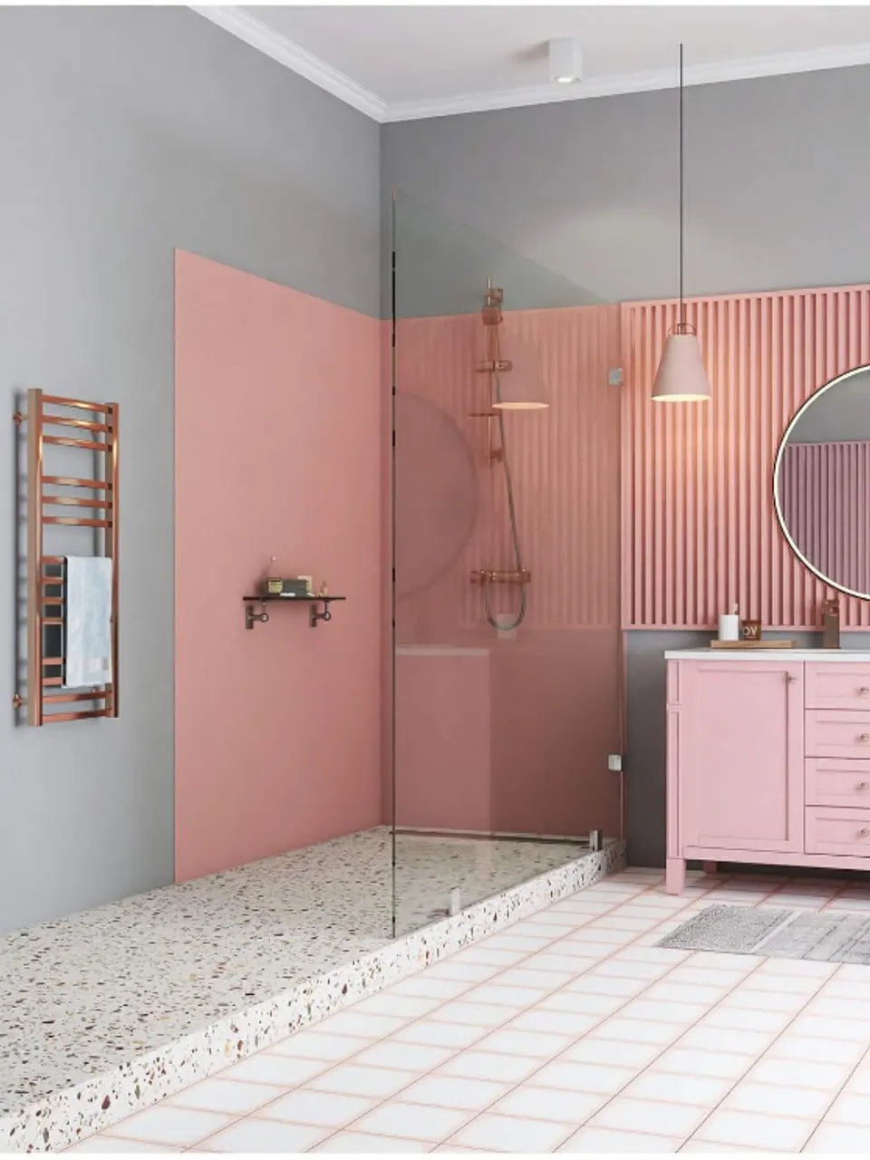 Blush Pink and White Large Rounded Square Small Flower Tile for Walls and Floors
