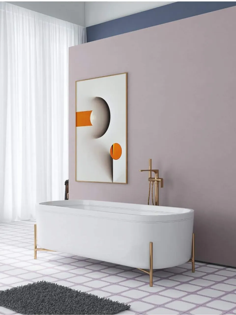 Lavender Purple and White Large Rounded Square Small Flower Tile for Walls and Floors