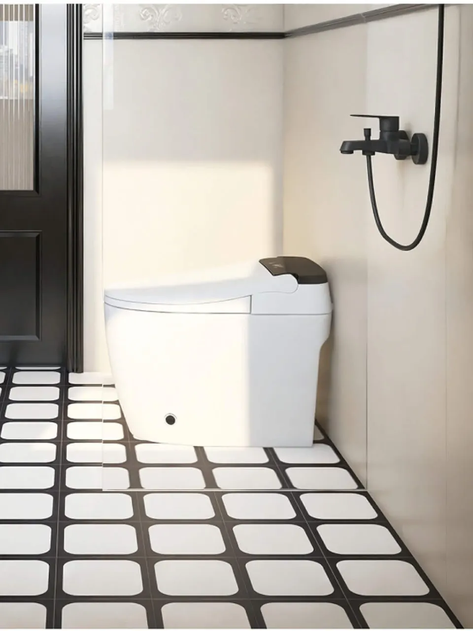 Charcoal Gray and White Large Rounded Square Small Flower Tile for Walls and Floors