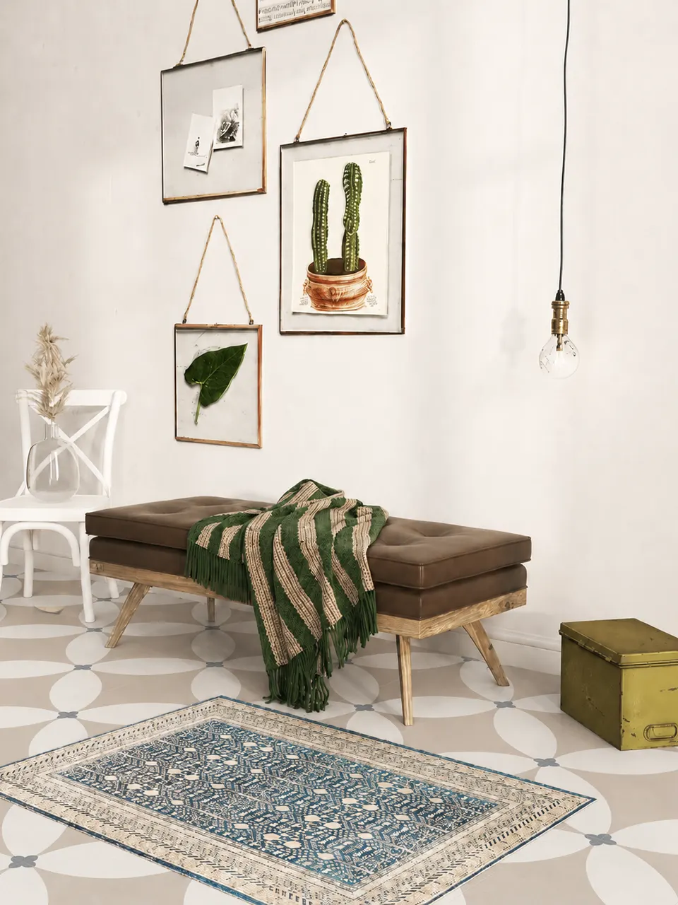 Greige, Ivory and Charcoal Four-Petal Leaf Flower Small Flower Tile for Walls and Floors