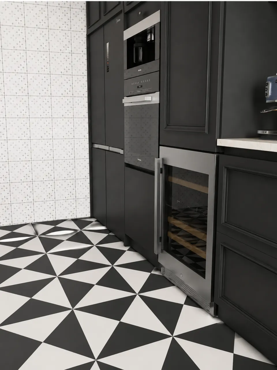 Black and White Pinwheel Star Flower Small Tile for Walls and Floors