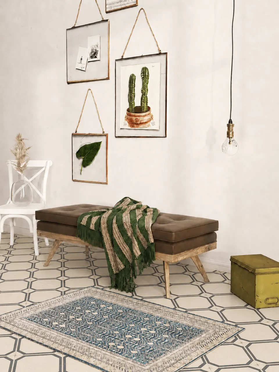 Cream & Charcoal Octagon Flower Small Tile for Walls and Floors