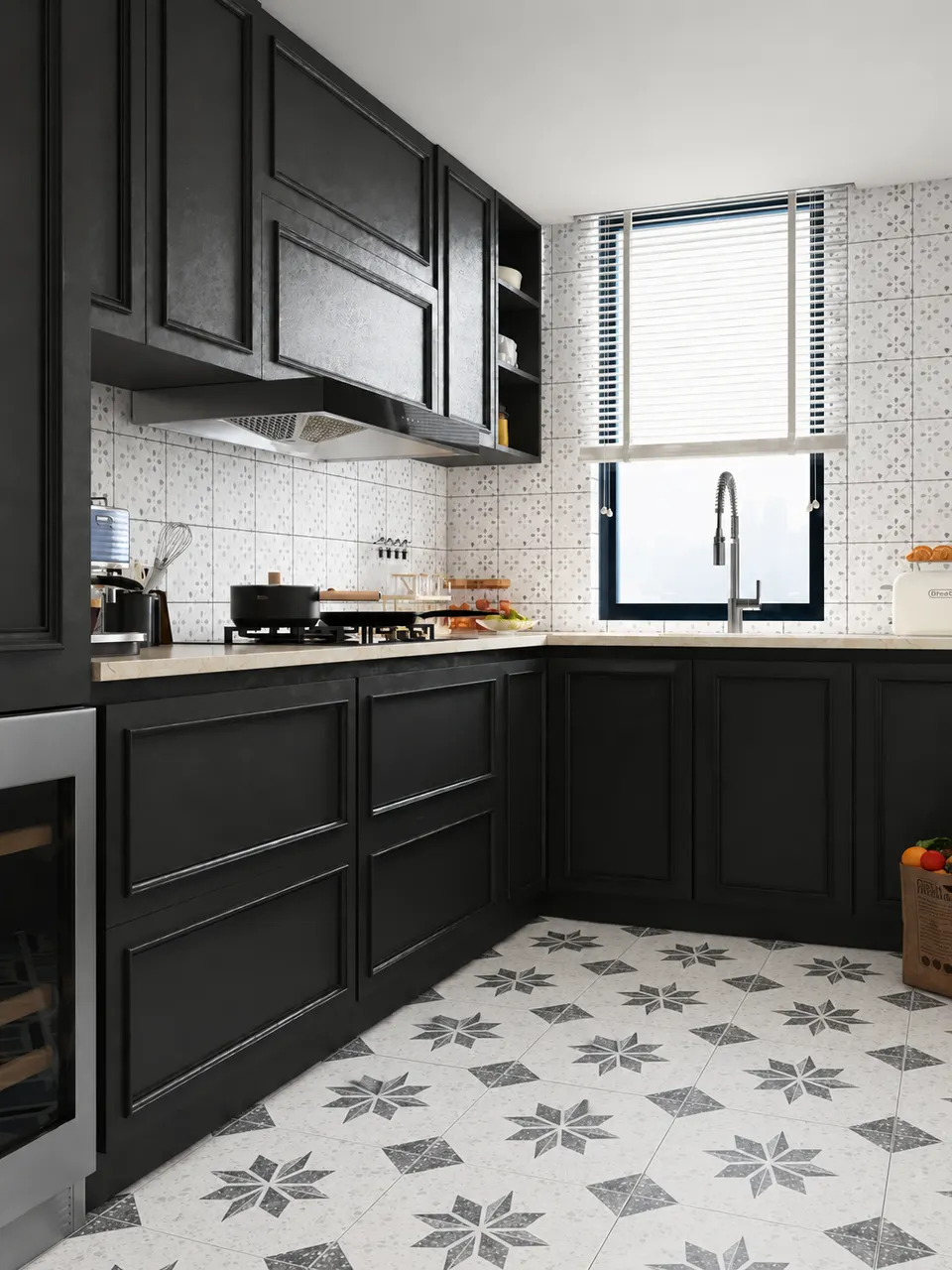 Grey Eight-Point Star Small Tile for Walls and Floors