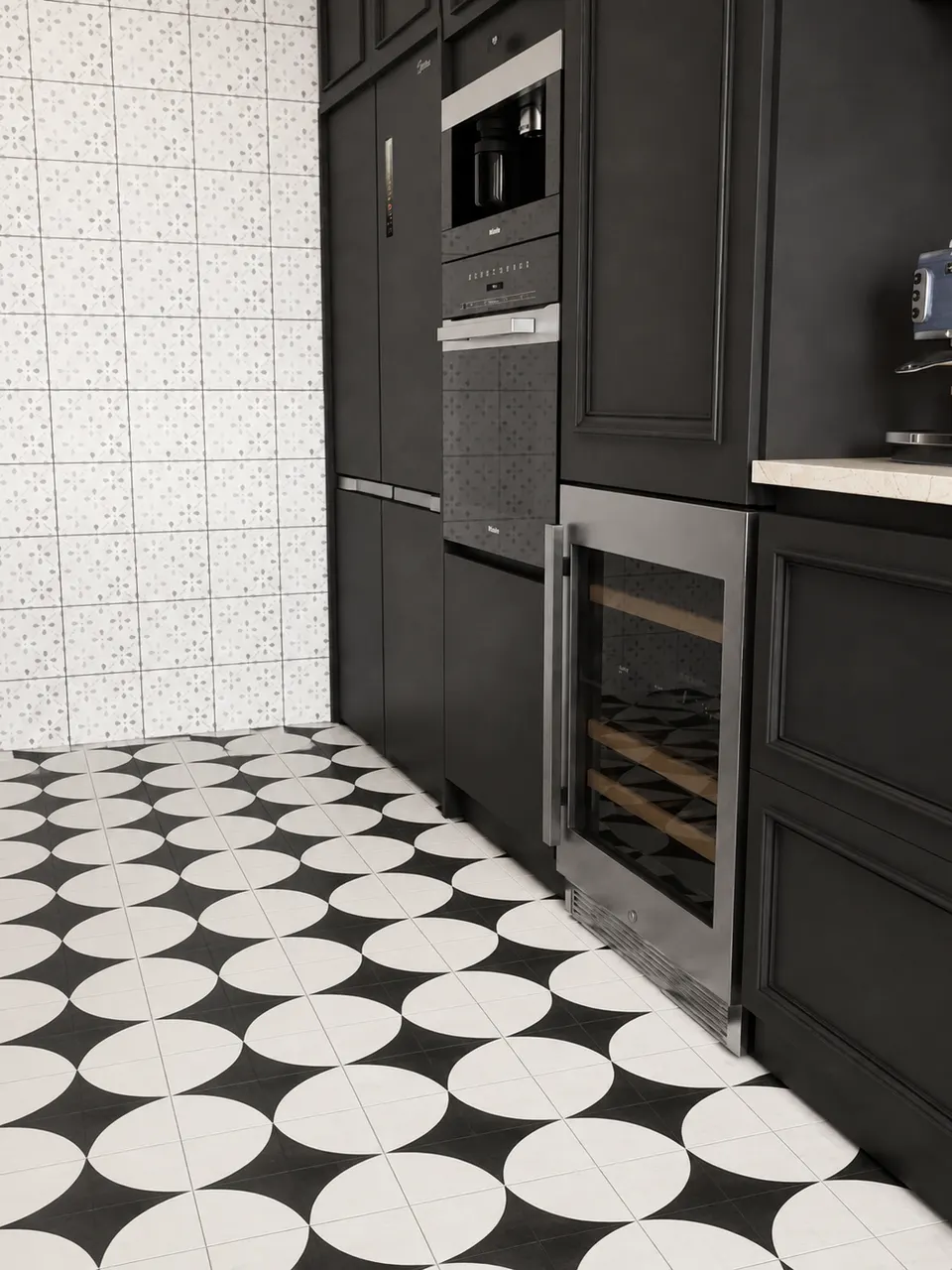 Black & White Petal Flower Small Tile for Walls and Floors