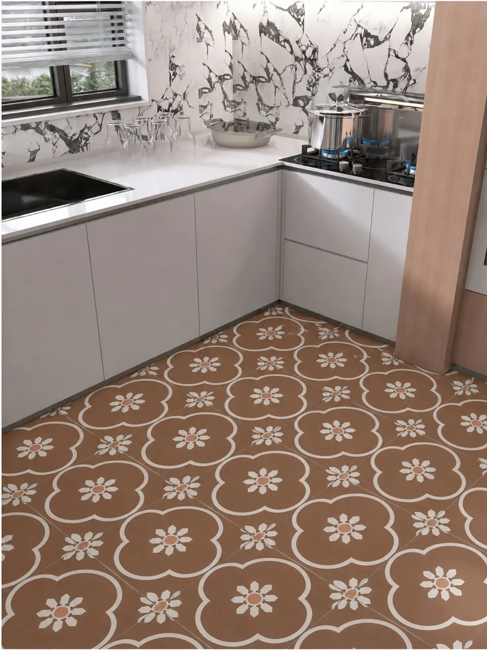 Terracotta White Blossom Flower Small Tile for Walls and Floors