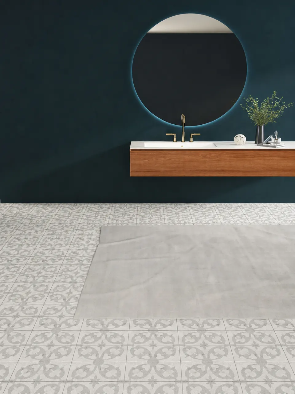 Light Grey & White Arabesque Flower Small Tile for Walls and Floors