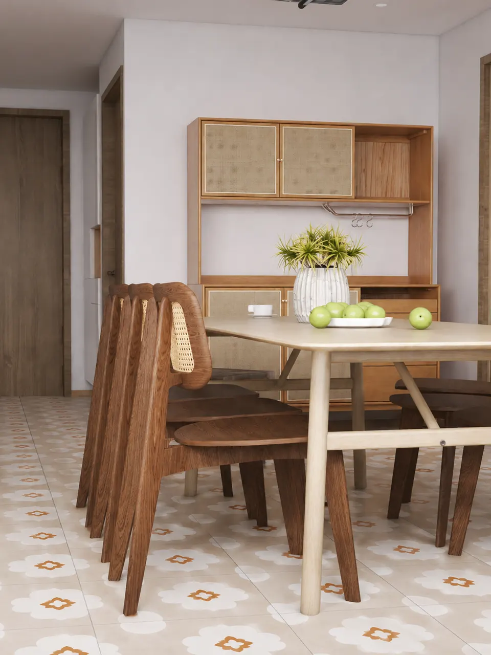 Beige, White and Terracotta Blossom Flower Small Tile for Walls and Floors