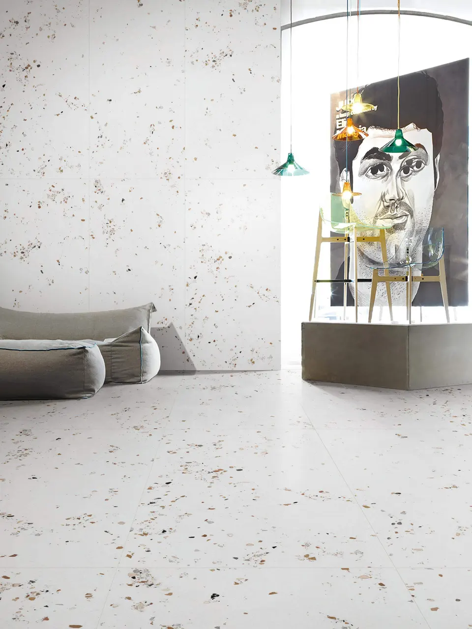 White Terrazzo-Look Wall & Floor Porcelain Tile