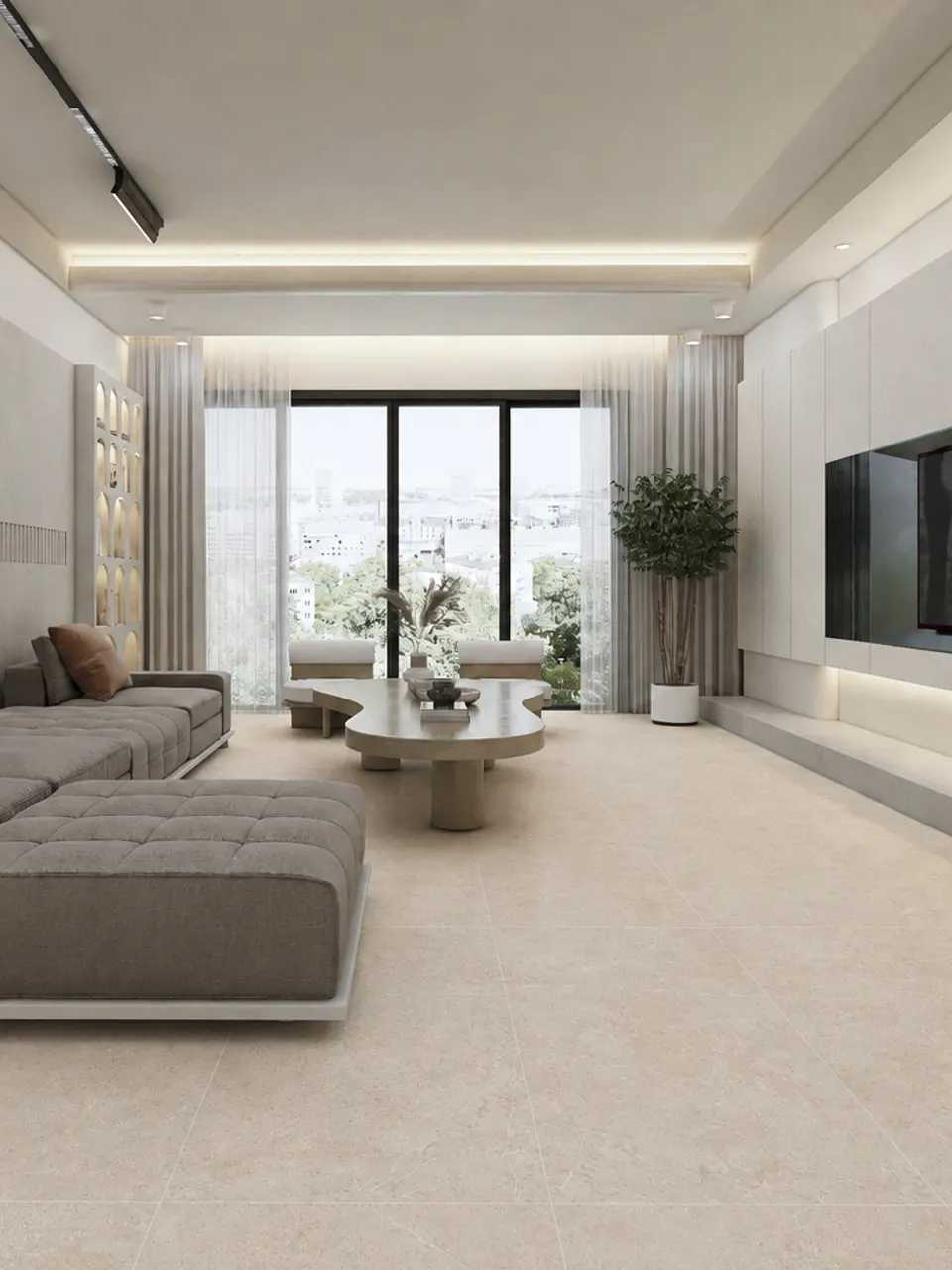 Cream Beige Limestone Marble-Look Wall & Floor Tile