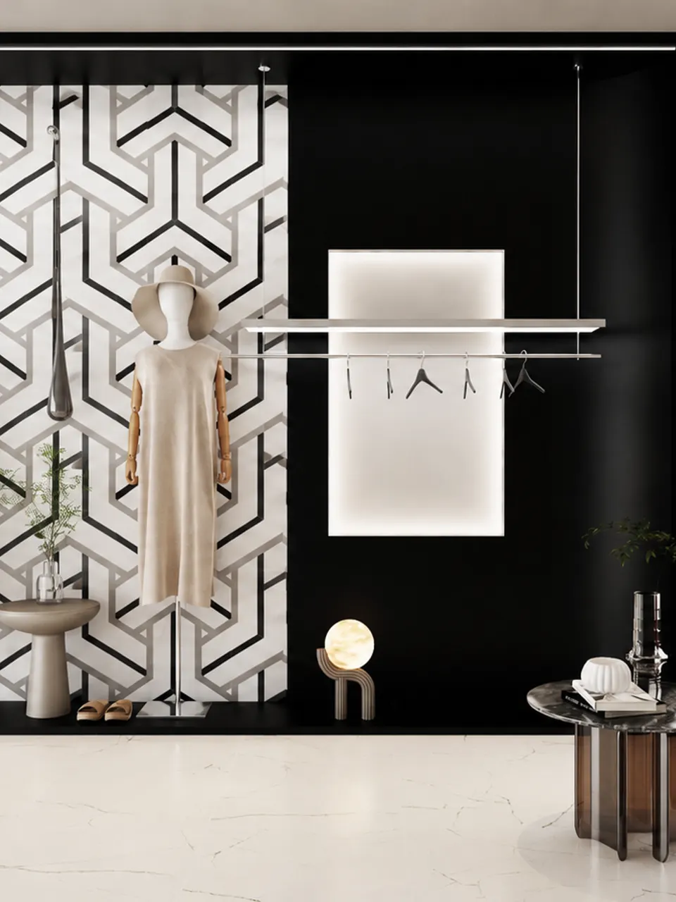 White, Grey & Black Geometric Cube Mosaic-Look Wall & Floor Tile