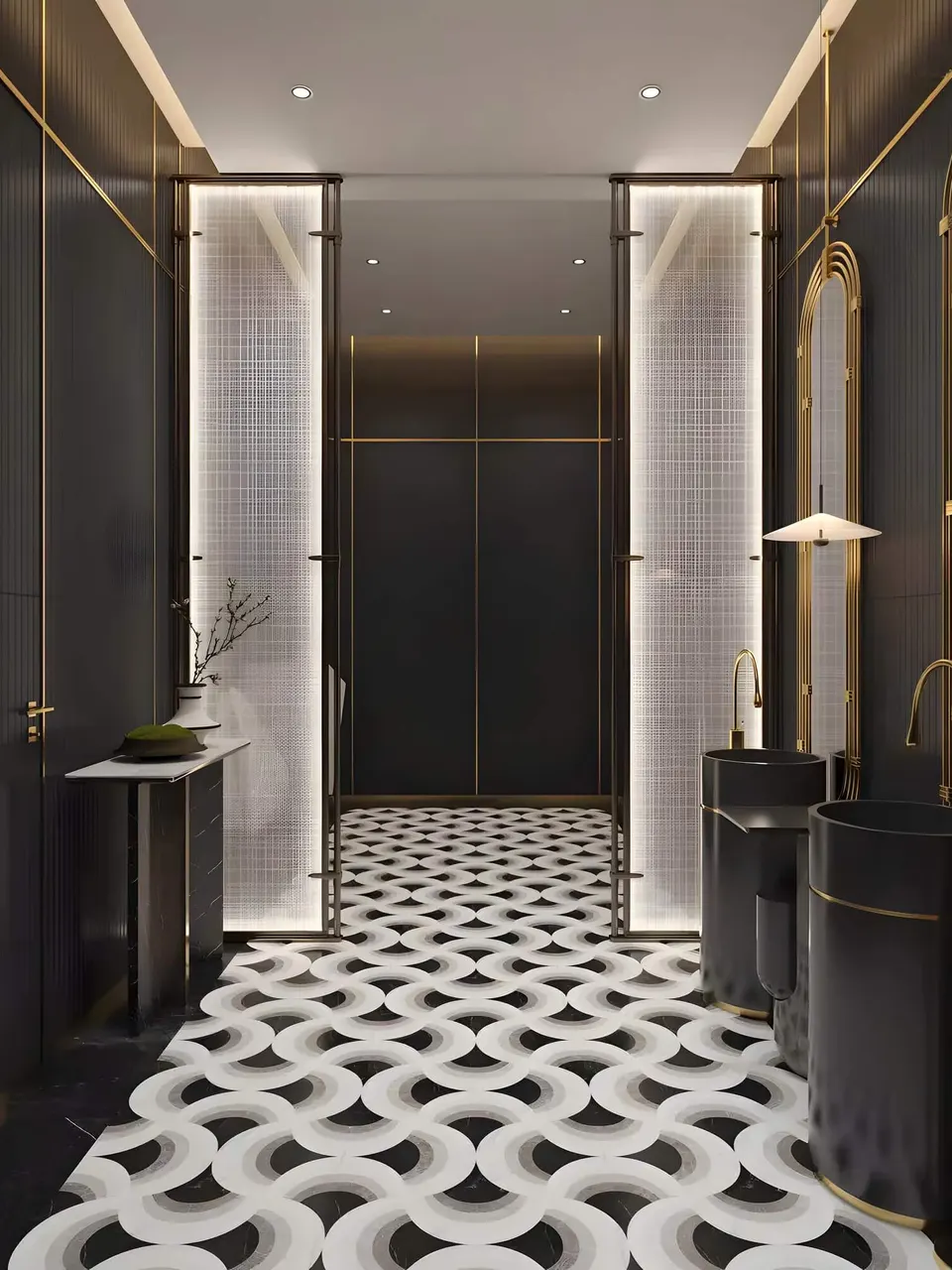 White, Beige & Charcoal Arc Mosaic-Look Wall & Floor Tile