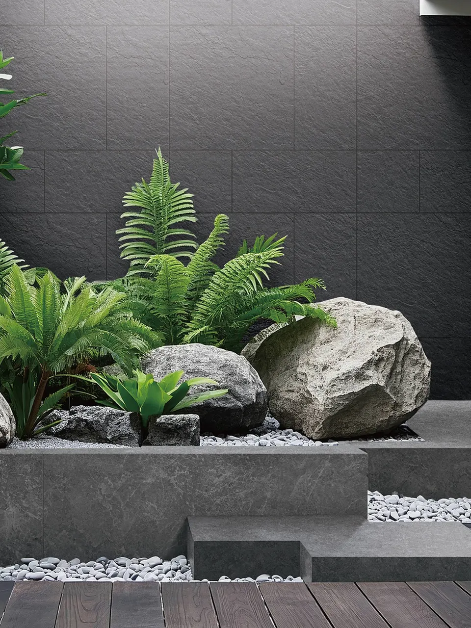 Charcoal Black Slate Stone-Look Porcelain Tile for Outdoor Wall and Floor