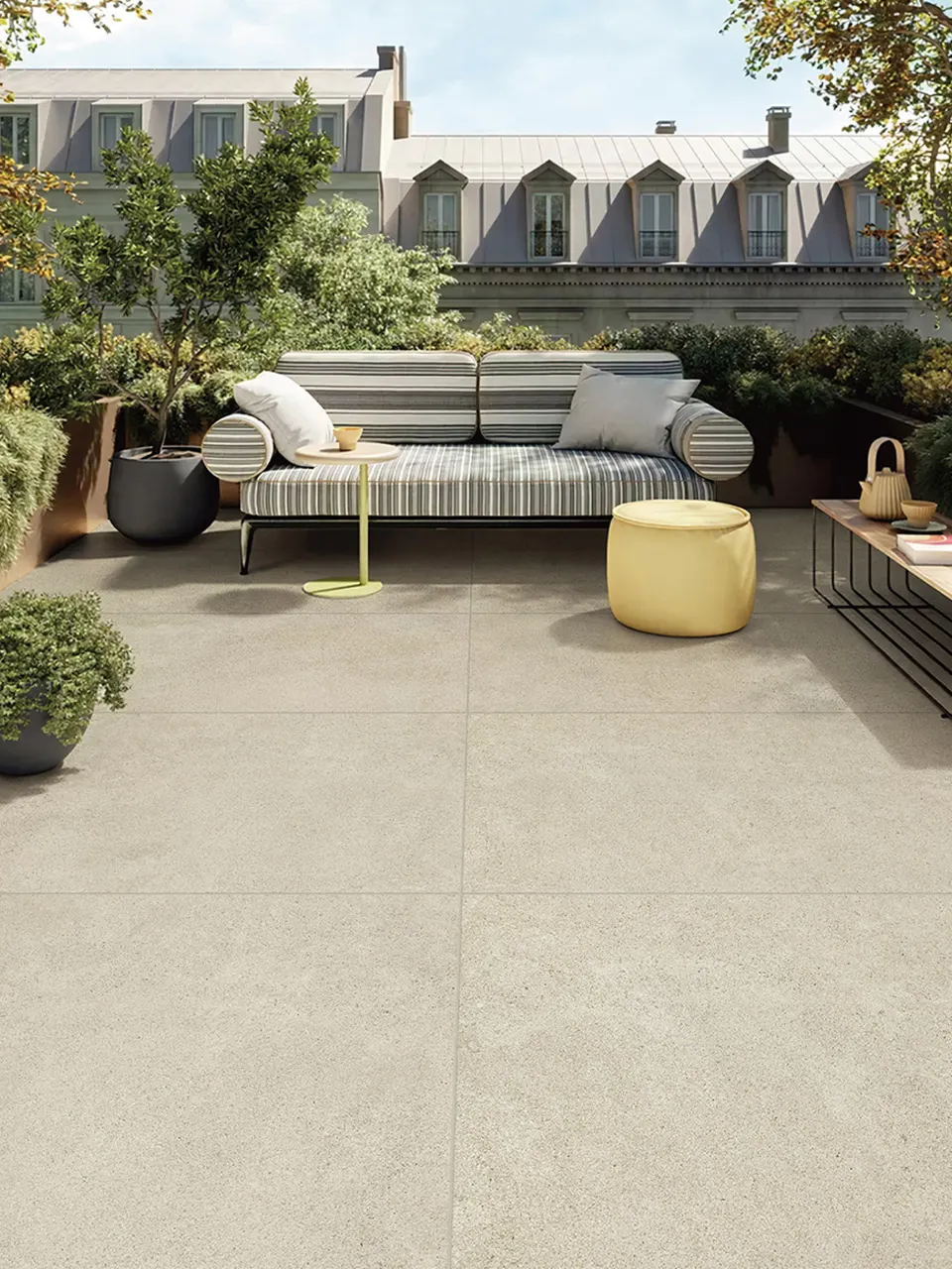 Warm Greige Sandstone Stone-Look Outdoor Porcelain Pavers for Wall and Floor