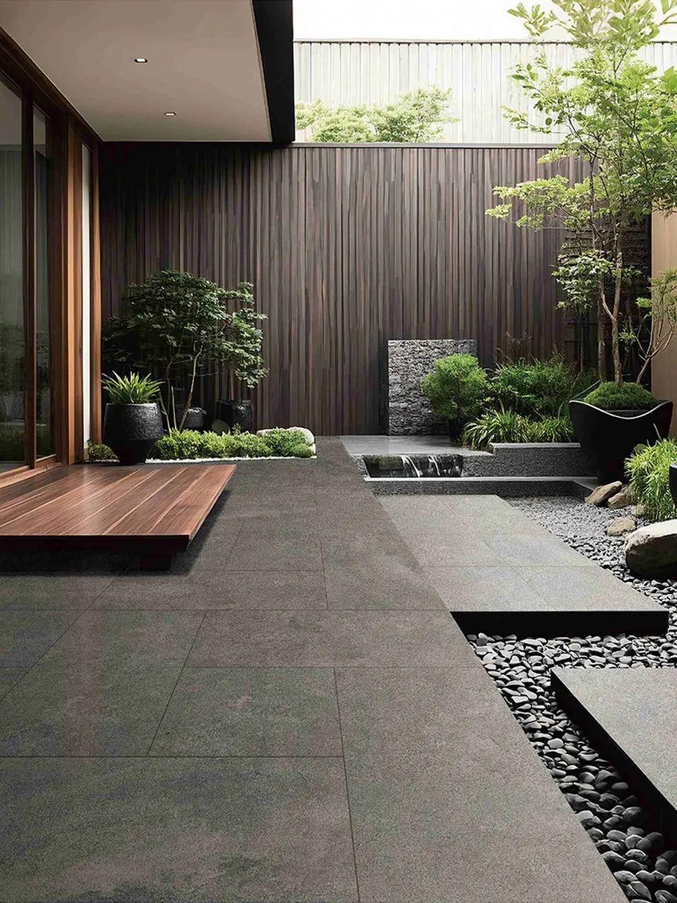 Charcoal Grey Bluestone-Look Outdoor Porcelain Pavers for Wall and Floor