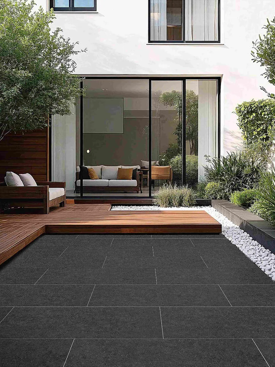 Charcoal Black Fossil Limestone Stone-Look Outdoor Porcelain Pavers for Wall and Floor