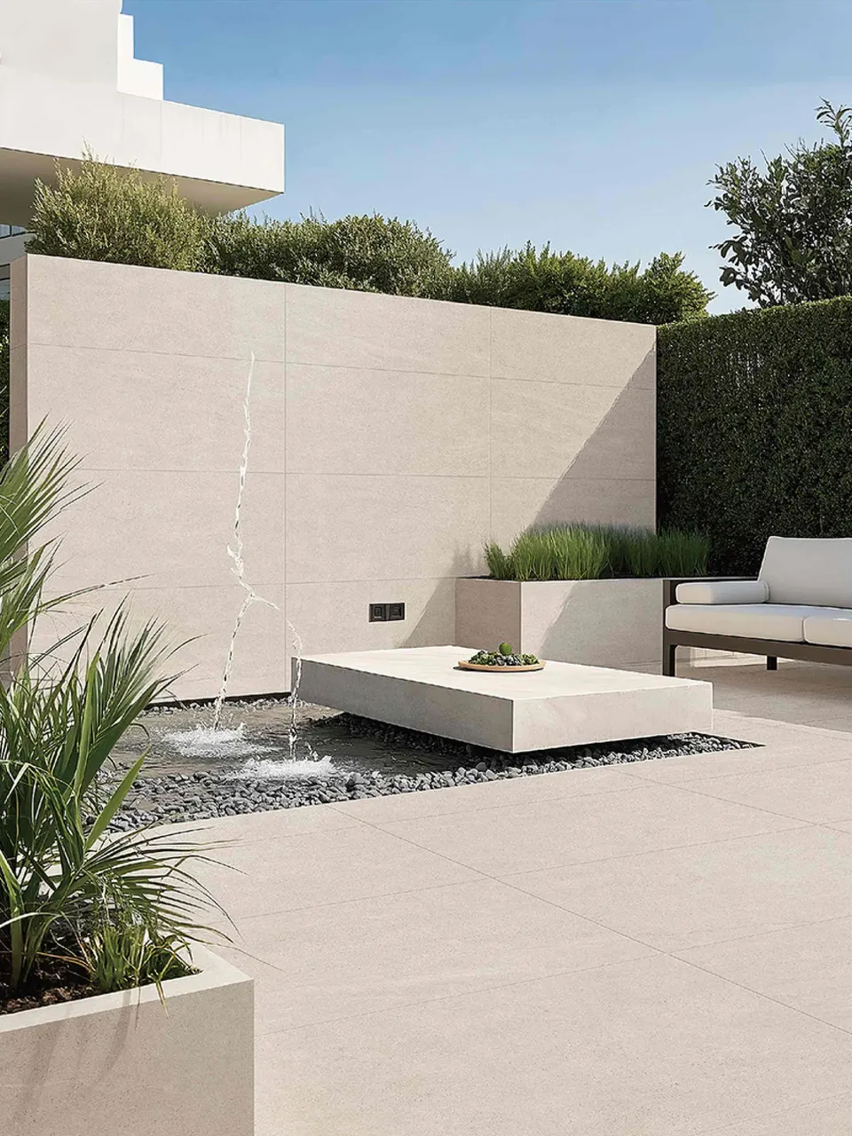 Warm Greige Limestone Stone-Look Outdoor Porcelain Pavers for Wall and Floor
