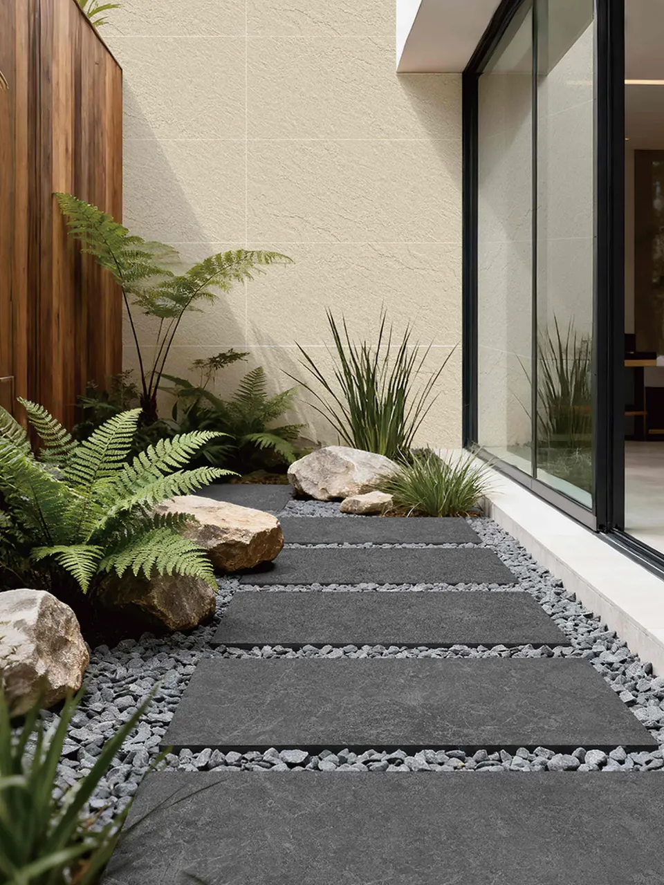 Charcoal Grey Slate Stone-Look Outdoor Porcelain Pavers for Wall and Floor