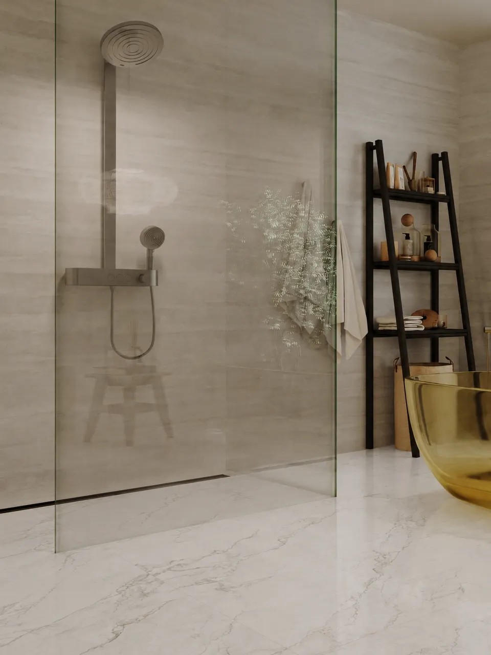 White Gold-Accented Linear-Vein Marble-Look Wall & Floor Tile