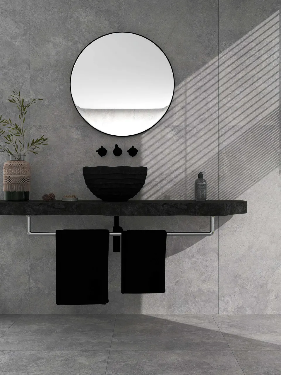 Soft Stone Grey Limestone-Inspired Cement-Look Porcelain Wall/Floor Tile