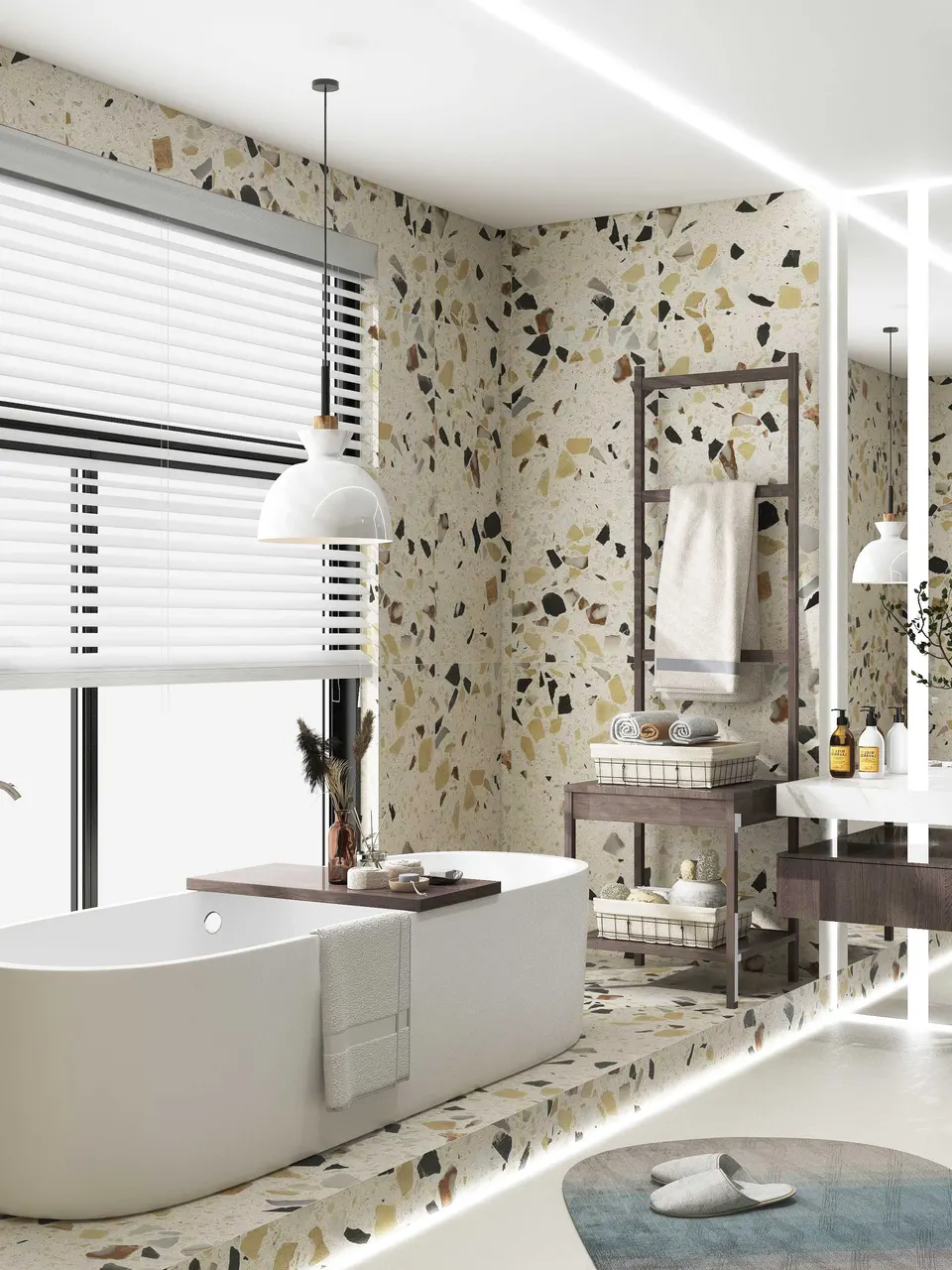 Warm Ivory Marble Stone Terrazzo-Look Porcelain Wall/Floor Tile