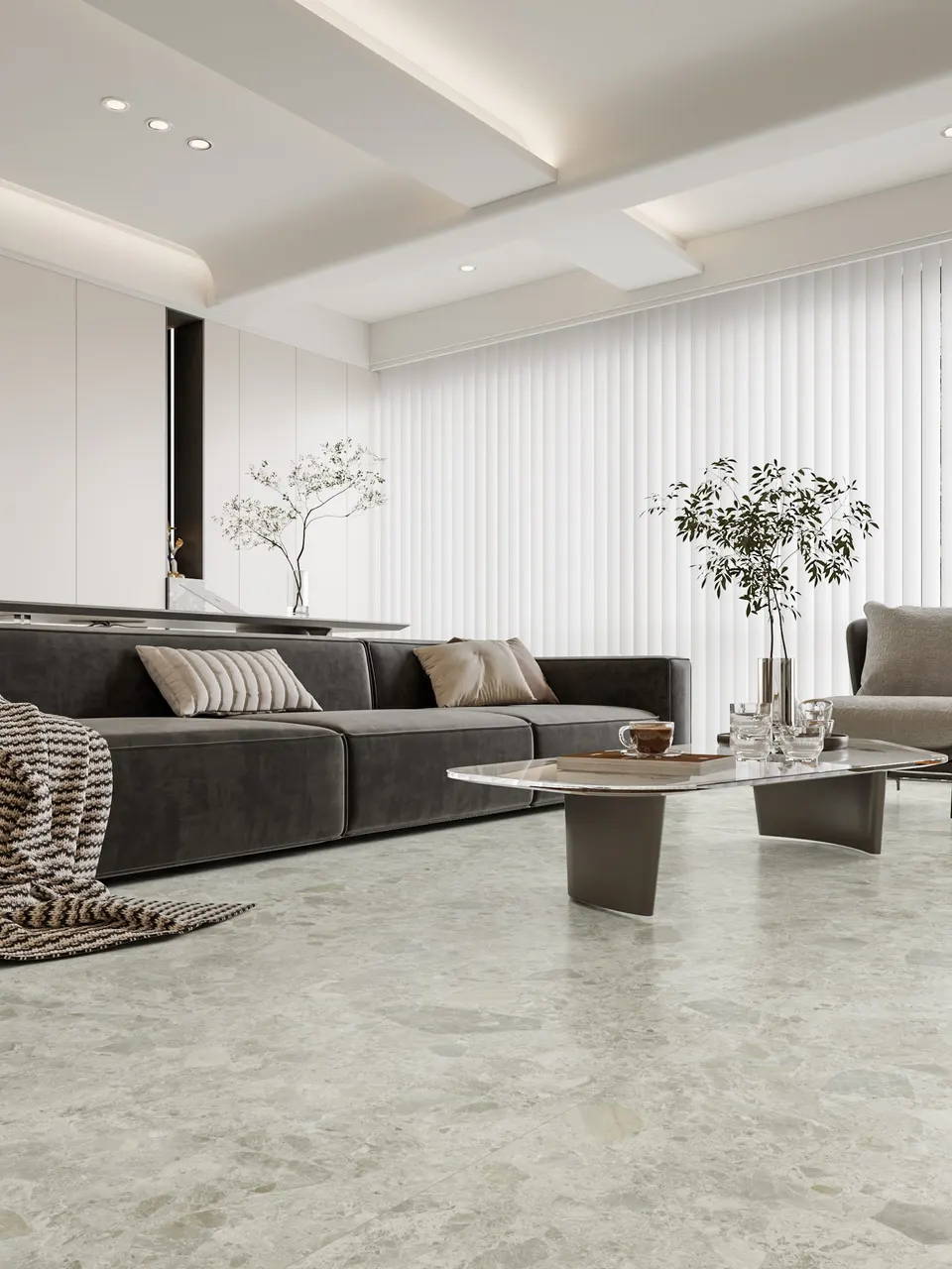 Light Sage Green Jade Stone Terrazzo-Look Porcelain Wall/Floor Tile