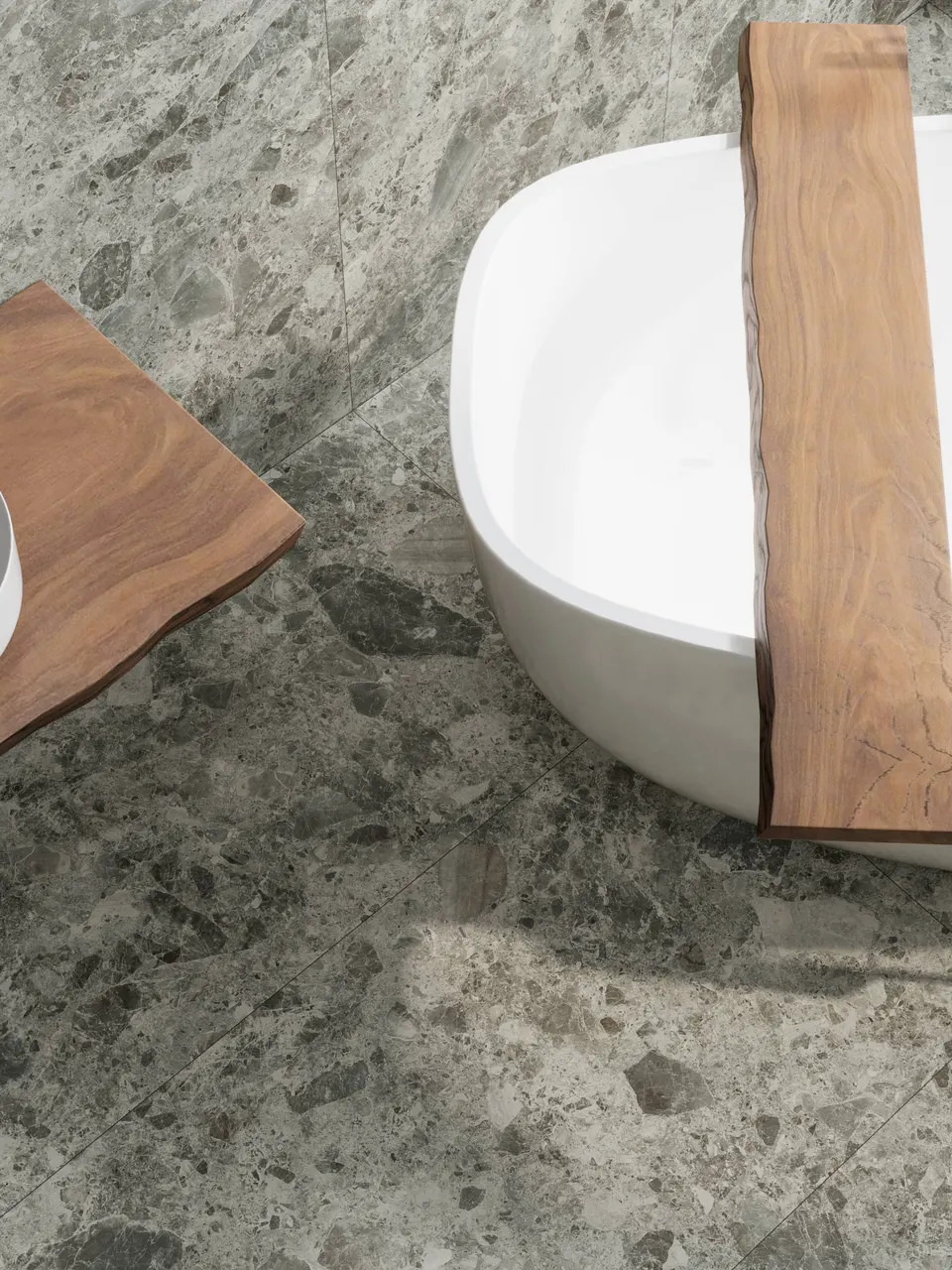Charcoal Grey Breccia Stone Terrazzo-Look Porcelain Wall/Floor Tile