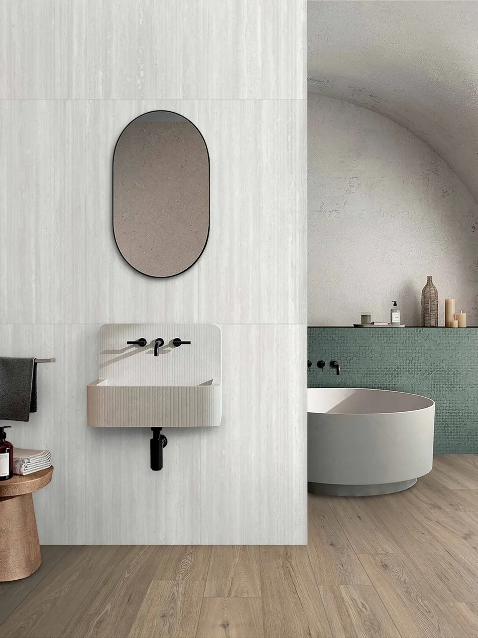 Ivory White Travertine-Look Porcelain Tile for Wall and Floor