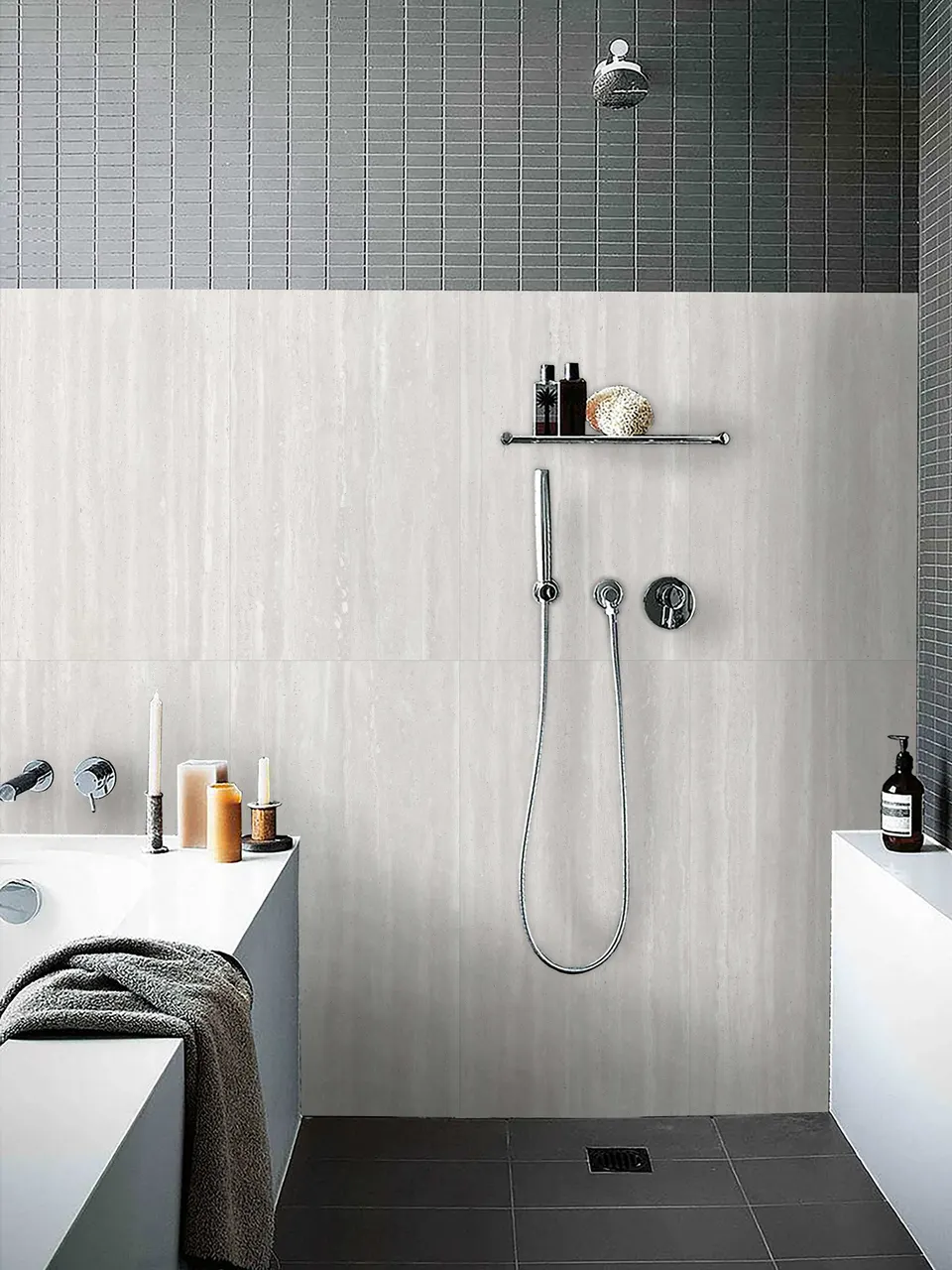 Snow White Travertine-Look Porcelain Tile for Wall and Floor