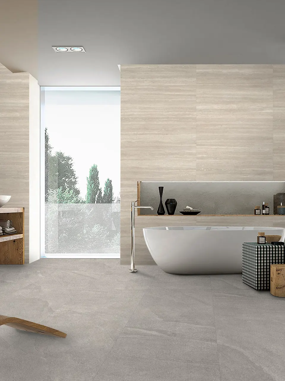 Warm Ivory Travertine-Look Porcelain Tile for Wall and Floor